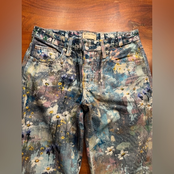 Free People Tennessee Low Rise Illusion Jeans Floral Canvas Paint Splatter Sz 28 - Picture 8 of 15